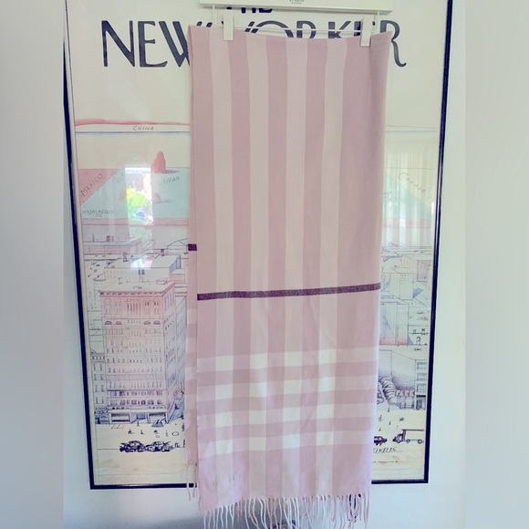 Love and Lore pink plaid blanket scarf with hit of burgandy 30” x 70” - Picture 4 of 10